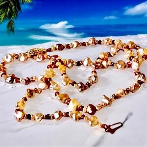 Fresh Water Pearl Necklace Nuggests & Beads With 14K Gold Clasp 17"